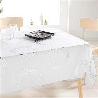 Ecru tablecloth with silver-colored circles 240 X 148 French Tablecloths