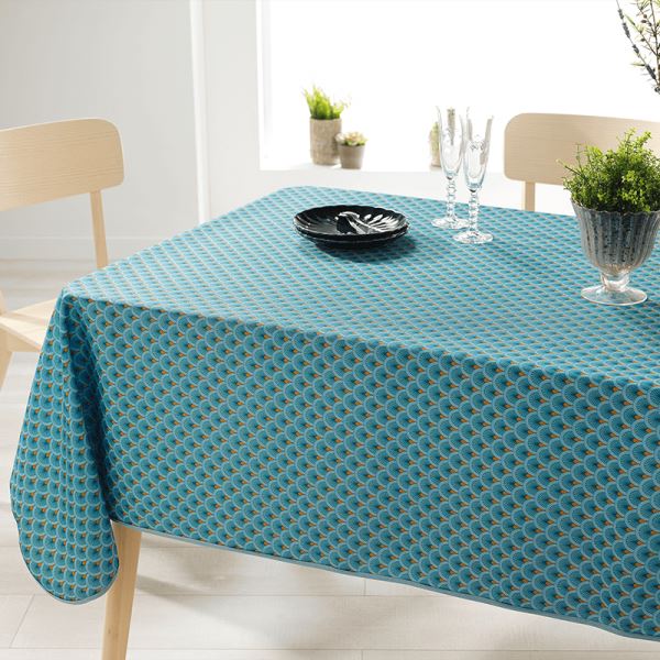 Rectangle 240 tablecloth 100% polyester, moisture repellent. Blue with arches
