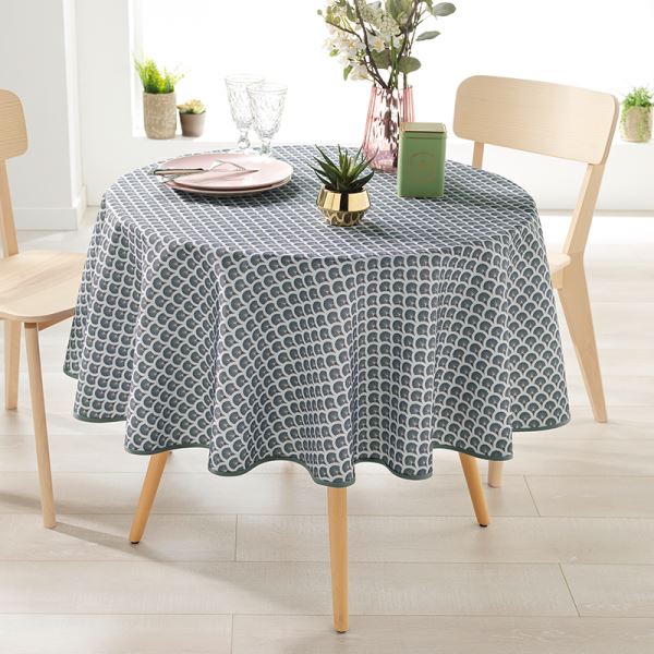 Around 160 tablecloth 100% polyester, moisture repellent. Gray with arches