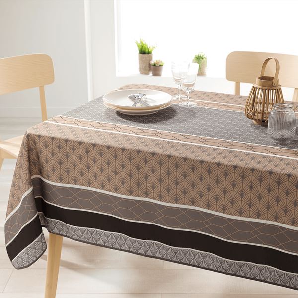Rectangle 240 tablecloth 100% polyester, moisture repellent. Taupe with arches