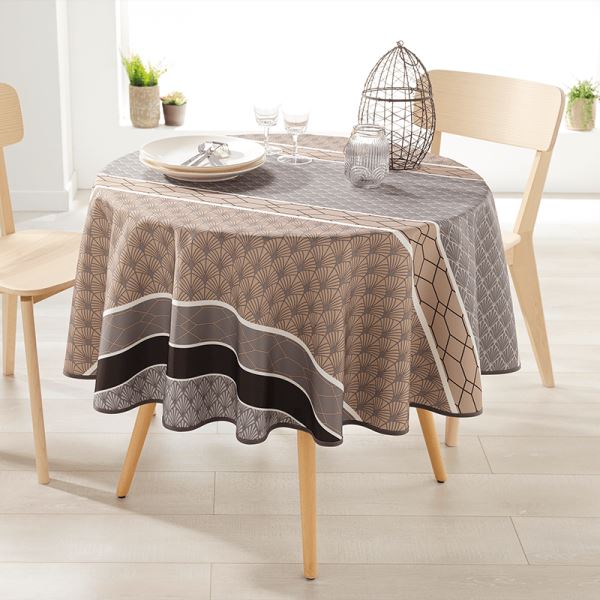 Rond 160 nappes 100% polyester, hydratante. Taupe met bogen