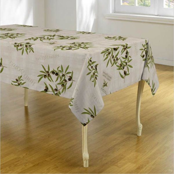 Ecru tablecloth with olives and leaves 200 X 148 French tablecloths