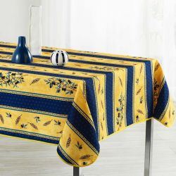Tischdecke blau, gelb mit Oliven 350 X 148 französische