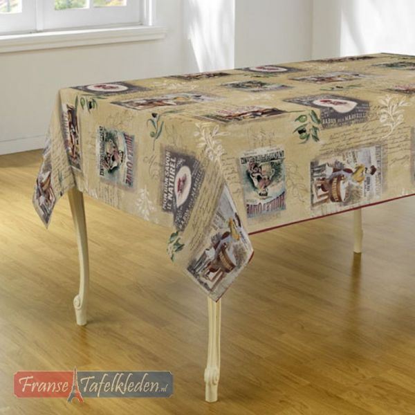 Tablecloth beige with lady with washtub 300 X 148 French tablecloths