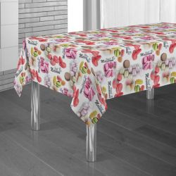 Tablecloth white with macaron 300 X 148 French tablecloths