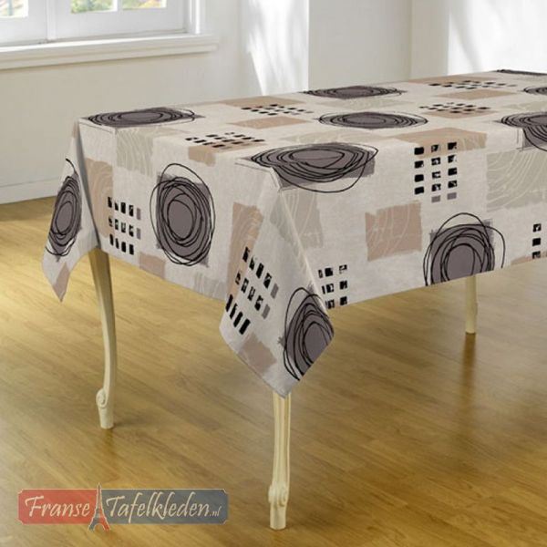 Tablecloth beige, taupe with circles 300 X 148 French tablecloths