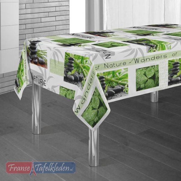 Tablecloth green stone man and bamboo 300 X 148 French tablecloths