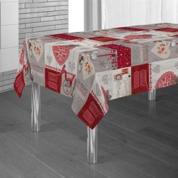 Tablecloth red with ecru christmas 300 X 148 French Tablecloths