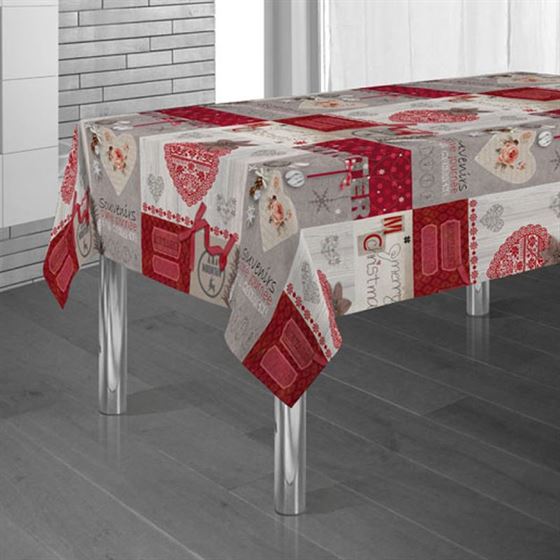 Tablecloth red with ecru christmas 160cm French Tablecloths