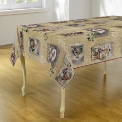Tablecloth beige with lady with laundry tub 240 X 148 French tablecloths