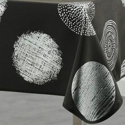 Nappe noire anti-taches avec un imprimé épuré de cercles argentés