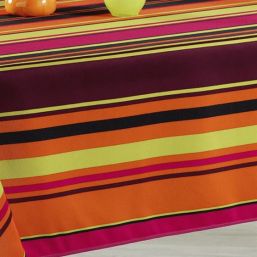 Anti-stain tablecloth with horizontal stripes in brown and orange