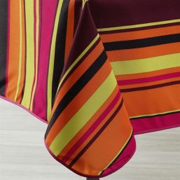 Anti-stain tablecloth with horizontal stripes in brown and orange