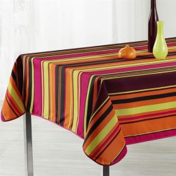 Anti-Fleck-Tischdecke mit horizontalen Streifen in Braun und Orange
