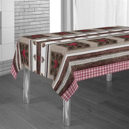 Tablecloth anti-stain brown, red with hearts