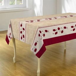 Tablecloth red, beige and white with leaves | Franse Tafelkleden