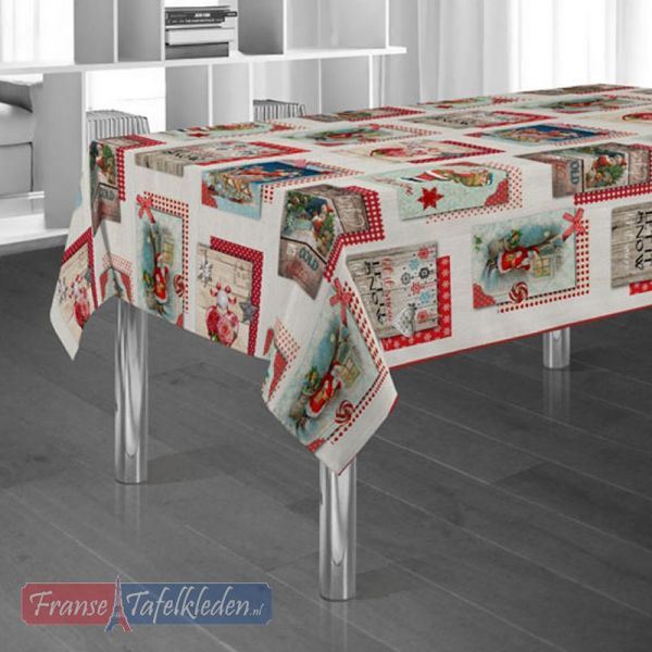Tablecloth beige Santa Claus Christmas 240 X 148 French Tablecloths