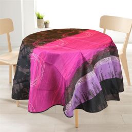 Tablecloth anti-stain taupe, lilac with leaves