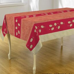 Tablecloth anti-stain red, pink with leaves