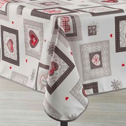 Tablecloth anti-stain ecru with squares | Franse Tafelkleden