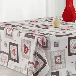 Tischdecke Anti-Fleck ecru mit quadraten | Franse Tafelkleden