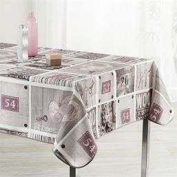 Tablecloth anti-stain gray with numbers and hearts
