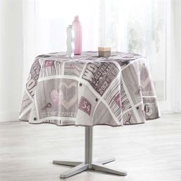 Tablecloth anti-stain round gray with beige and numbers