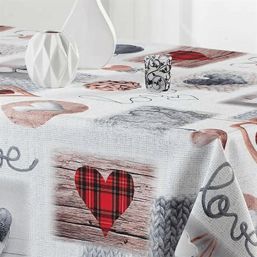 Tablecloth anti-stain ecru with hearts, knitting | Franse Tafelkleden