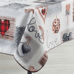 Tablecloth anti-stain ecru with hearts, knitting | Franse Tafelkleden