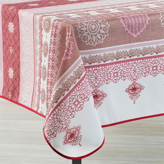 Nappe de table anti-tache rouge blanc au crochet | Franse Tafelkleden