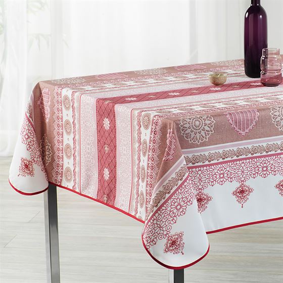 Tischdecke Anti-Fleck rot weiß mit häkelarbeit | Franse Tafelkleden