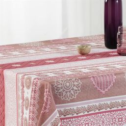 Tablecloth anti-stain red white with crocheted | Franse Tafelkleden