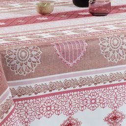 Tablecloth anti-stain red white with crocheted | Franse Tafelkleden