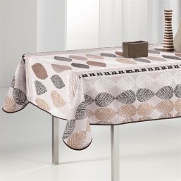 Tablecloth anti-stain beige with leaves