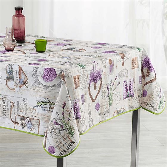 Tablecloth anti-stain wood print beige lavender