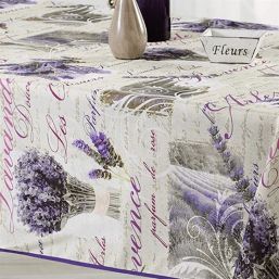 Tablecloth anti-stain beige with lavender | Franse Tafelkleden