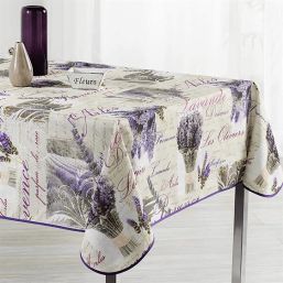 Tablecloth anti-stain beige with lavender Provence