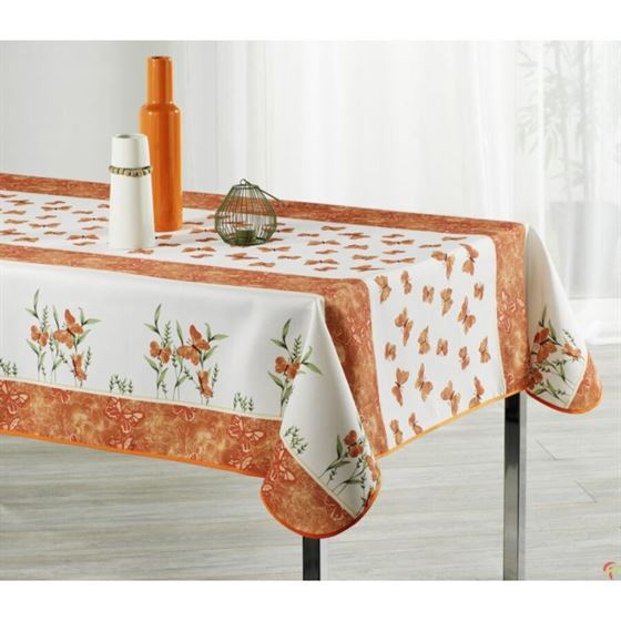 Tablecloth anti-stain orange with butterfly | Franse Tafelkleden