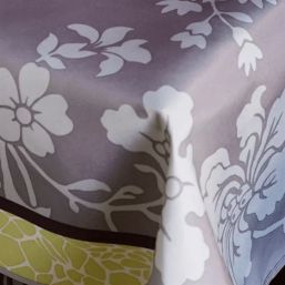 Tafelkleed taupe, groen banen met bloemen | Franse Tafelkleden