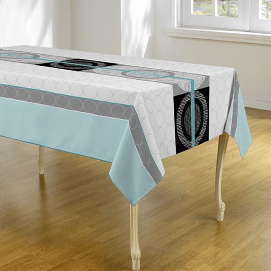 Tablecloth anti-stain light blue gray circles | Franse Tafelkleden