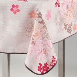 Nappe de table anti tache beige à fleurs roses | Franse Tafelkleden