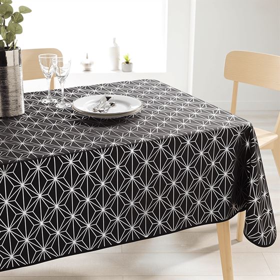 Tischdecke schwarz mit silbernen Sternen | Franse Tafelkleden