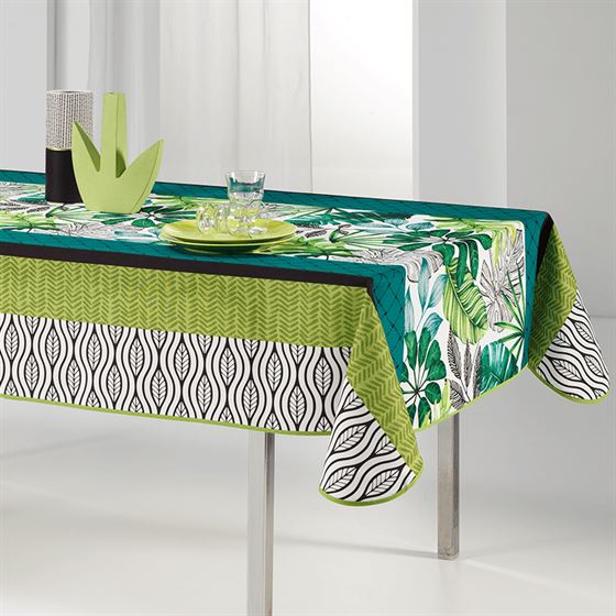 Tablecloth anti-stain fresh green leaves | Franse Tafelkleden