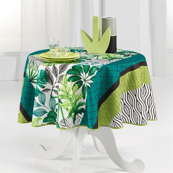 Tablecloth anti-stain fresh green leaves | Franse Tafelkleden