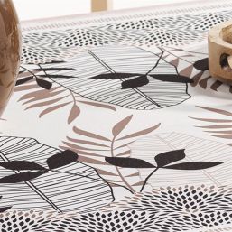 Nappe de table ecru avec taupe et feuilles | Franse Tafelkleden