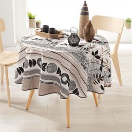 Tablecloth ecru with taupe and leaves | Franse Tafelkleden
