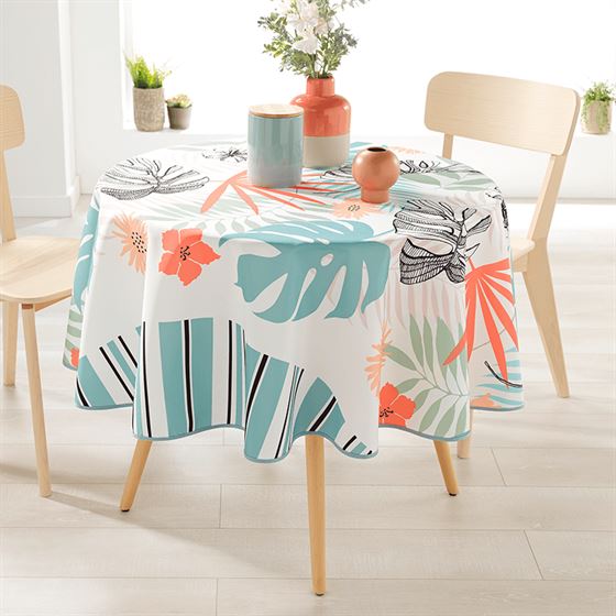 Tischdecke weiß mit Blüten und Blättern | Franse Tafelkleden