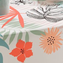 Nappe de table blanc avec des fleurs et des feuilles | Franse Tafelkleden