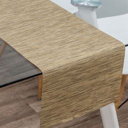 Chemin de table hydrofuge en vinyle tissé. aspect bambou beige, antidérapant et lavable | Franse Tafelkleden