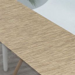 Tafelloper beige bamboe look, anti-vlek geweven vinyl afwasbaar en waterafstotend | Franse Tafelkleden